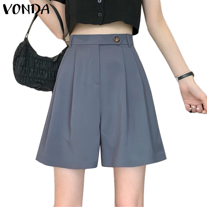 Vonda Quần Short Dáng Rộng Xếp Ly Màu Trơn Đơn Giản Phong Cách Hàn Quốc Cho Nữ