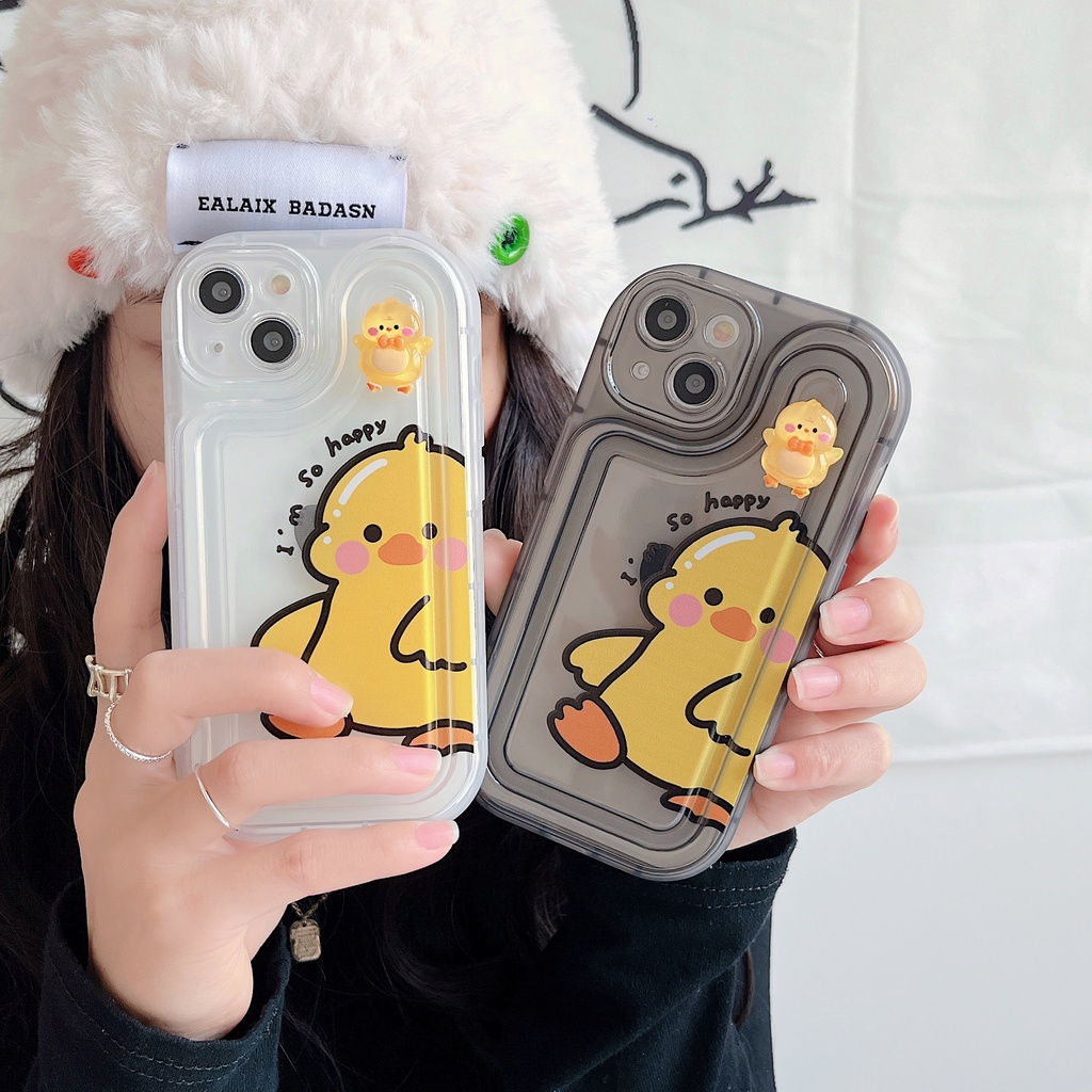 Ốp Điện Thoại TPU Dẻo Trong Suốt Họa Tiết Hoạt Hình Chú Vịt Vàng Dễ Thương Cho iPhone 14 Plus 13 12 11 Pro Max