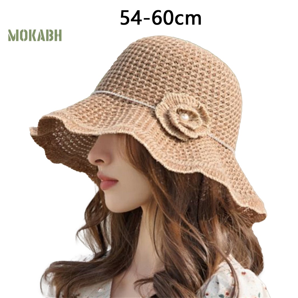 Nón Tai Bèo Vành Rộng Thoáng Khí Đính Hoa Ngọc Trai Giả Thời Trang Cho Nữ