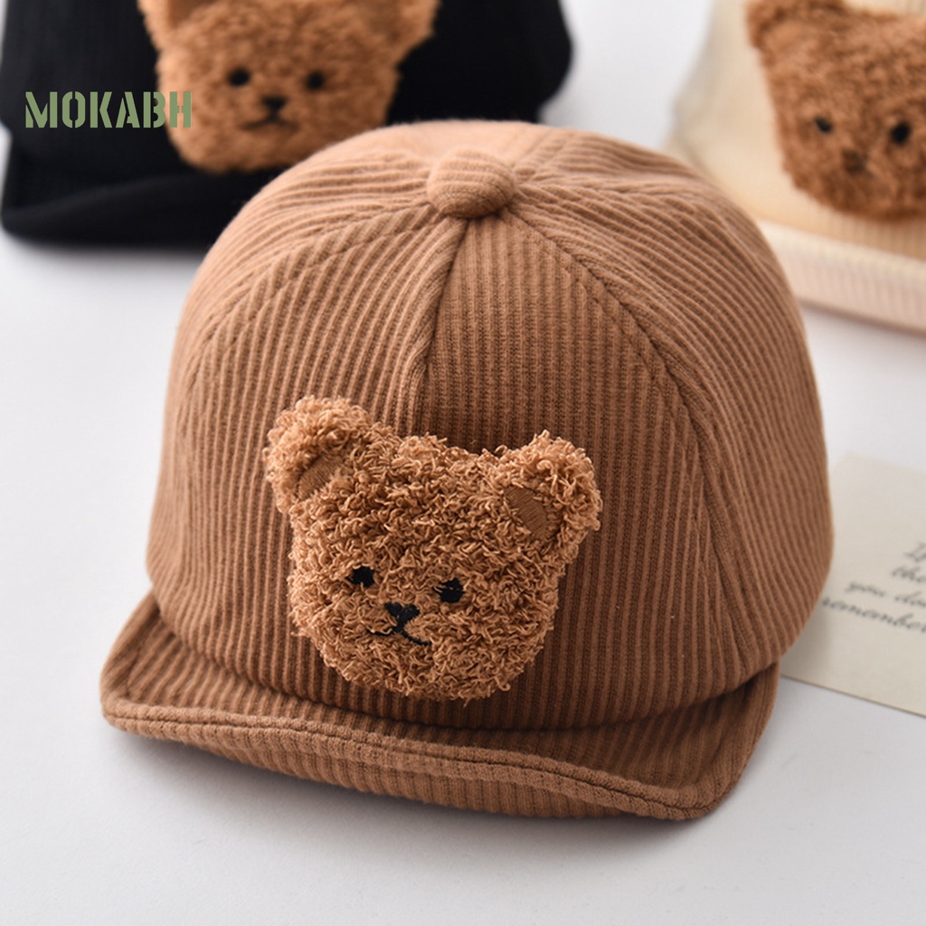 [Mok Abh] Mũ Bóng Chày Vành Rộng Mềm Mại Thoáng Khí Màu Trơn Họa Tiết Gấu Hoạt Hình Dành Cho Bé Trai Và Bé Gái