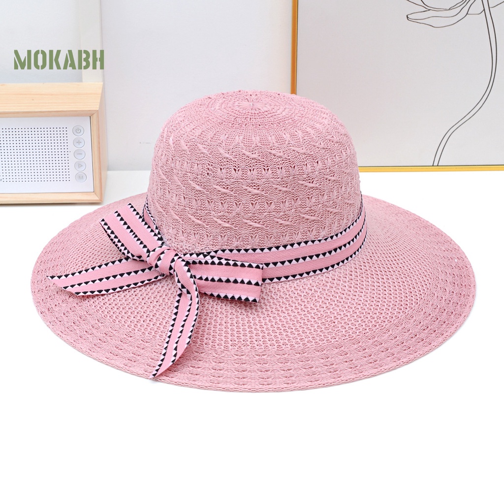 Nón Rộng Vành Thoáng Khí Đính Nơ Thời Trang Đi Biển Mùa Hè Cho Nữ