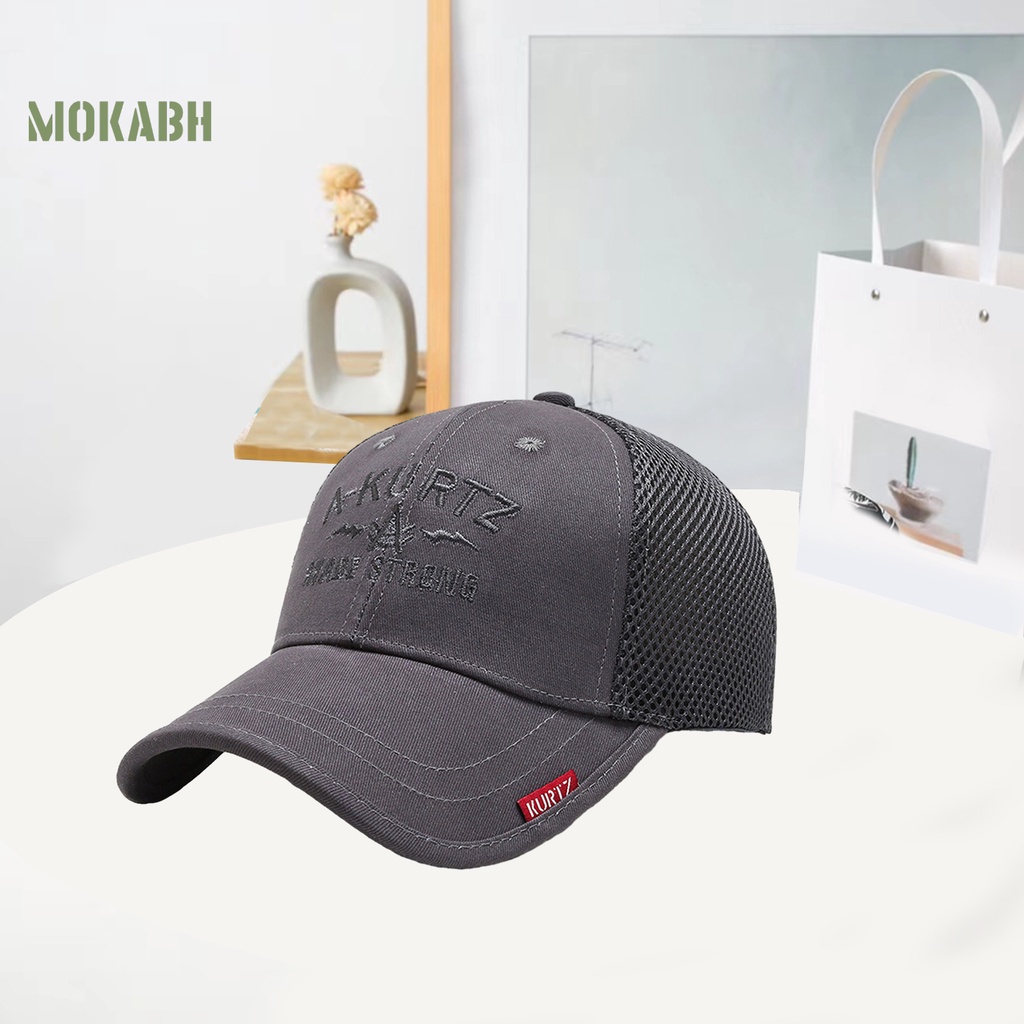 [Mok Abh] Mũ Lưỡi Trai Phối Lưới Thoáng Khí Hình Chữ Cái Sành Điệu Nâng Cao Khuôn Mặt Chống Nắng Cho Nam