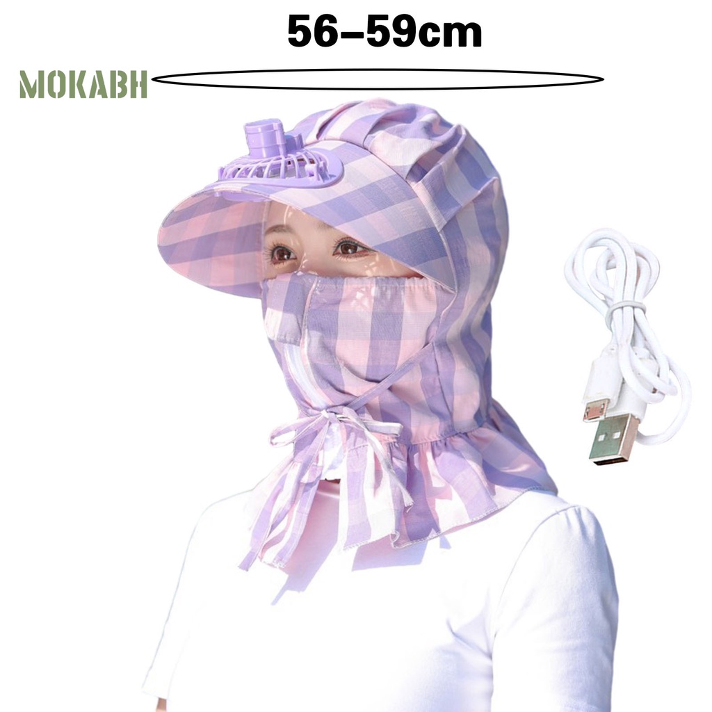[Mok Abh] Mũ Quạt Làm Mát Vành Rộng Chống Tia UV Có Khóa Kéo In Họa Tiết Hình Học Dành Cho Nữ