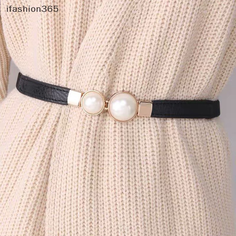 Thắt Lưng Da PU Khóa Ngọc Trai Co Giãn Thời Trang ifashion365