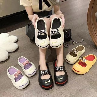 Dép Sandal Đế Dày Hở Mũi Đính Nơ Họa Tiết Mặt Cười Dễ Thương Thời Trang Mùa Hè 2023