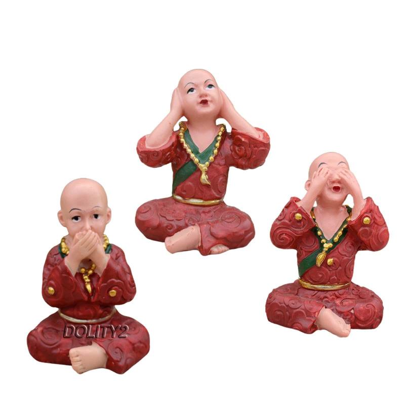 [Dolity2] 3 Bức Tượng Chú Tiểu Điêu Khắc Để Bàn Trang Trí Nhà Cửa