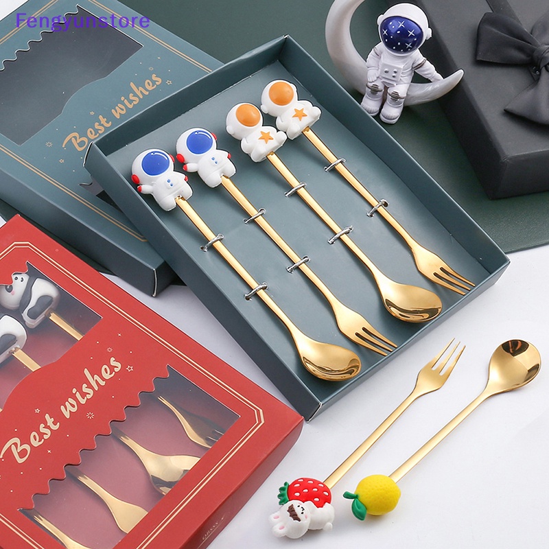 Set 4 Muỗng Nĩa Ăn Trái Cây / Cà Phê / Món Tráng Miệng Màu Vàng Kim