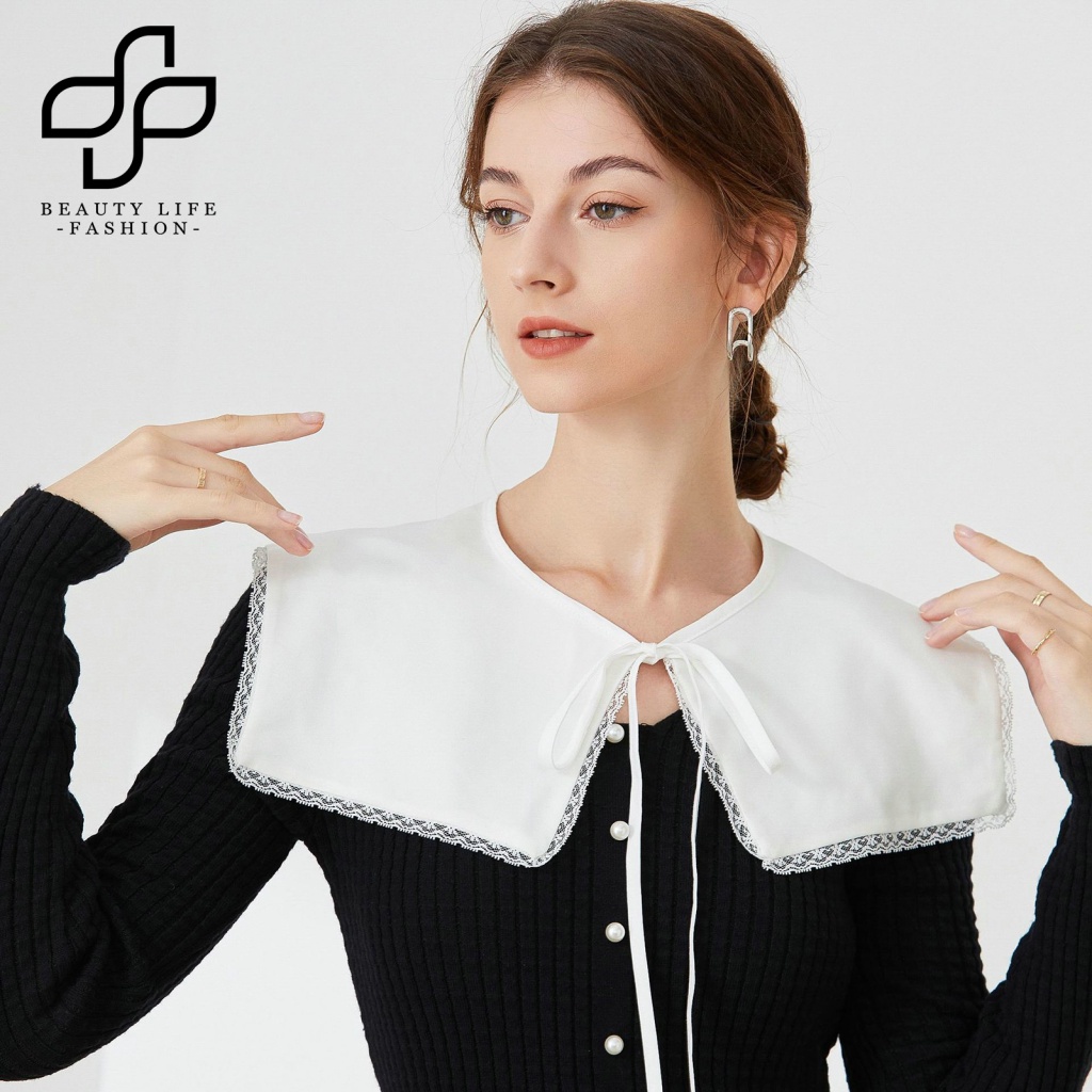 Cổ Áo Sơ Mi Cotton Màu Trơn Cột Dây Có Thể Tháo Rời Thời Trang Cho Nữ