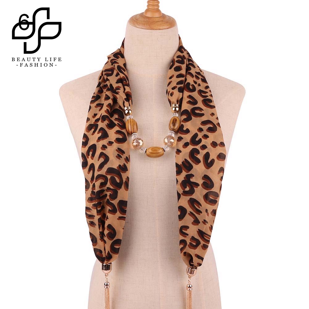 Khăn Choàng Cổ Chiffon In Họa Tiết Da Rắn / Da Báo Đính Hạt Phối Tua Rua Thời Trang Cho Nữ