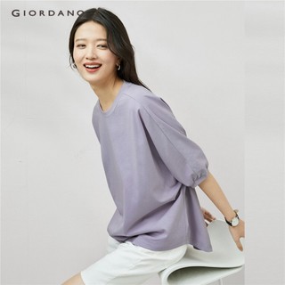 Áo thun cotton GIORDANO 18323903 tay phồng dáng rộng viền cao thời trang cho nữ
