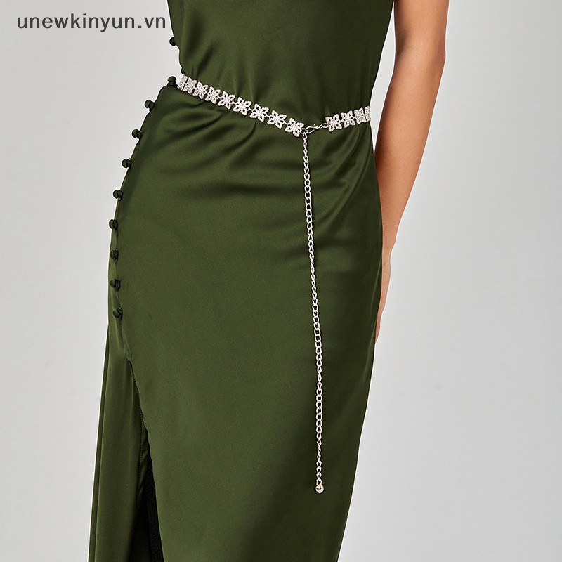 Thắt Lưng Đính Đá Hình Hoa Bằng Kim Loại Thời Trang Cho Nữ