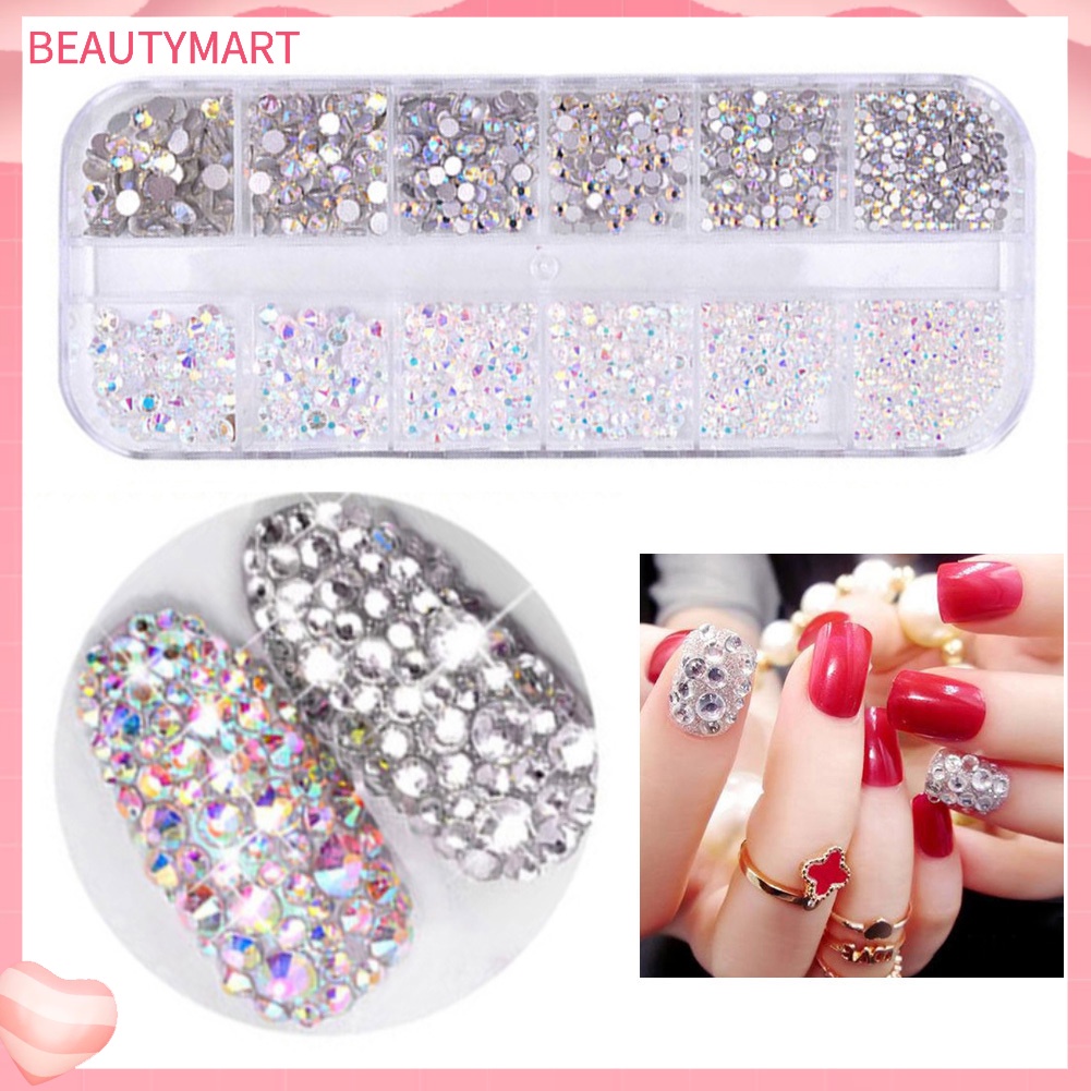 Set 1440 Hạt Kim Cương Giả 12 Ngăn Dán Trang Trí Móng Tay DIY