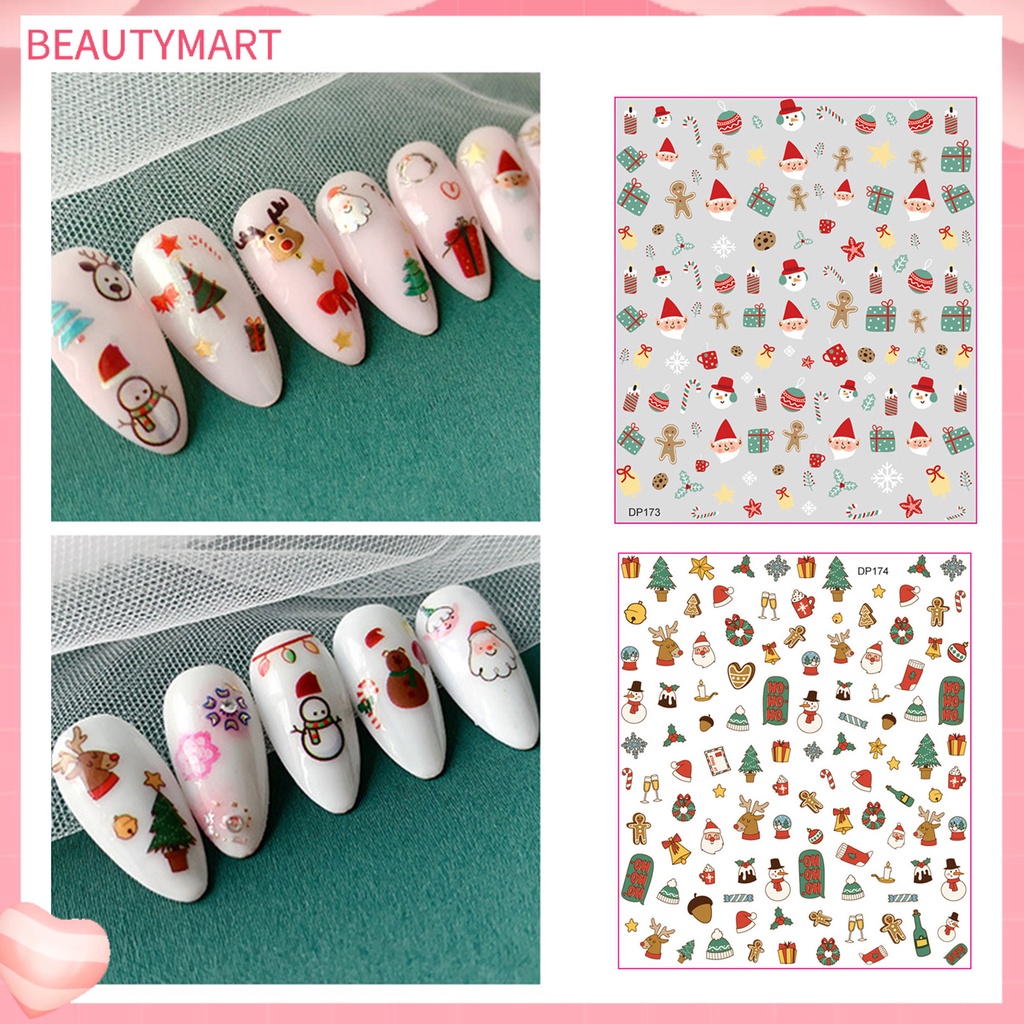 [beautymart] Đề Can Dán Móng Tay Tự Dính Họa Tiết Hoạt Hình Giáng Sinh Tinh Tế Quyến Rũ Dễ Sử Dụng