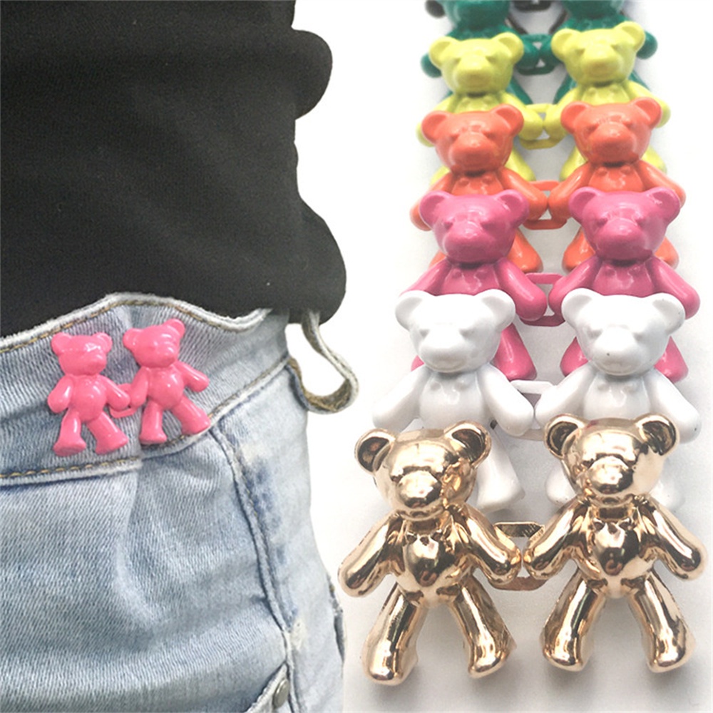 Set 2 Nút Cài Kim Loại Hình Gấu Có Thể Tháo Rời Dành Cho Quần Jean Giảm Đau / Cài Nút