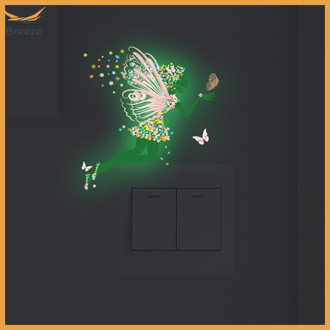 Miếng Dán Công Tắc Trang Trí Hình Cánh Bướm / Cô Gái Hoạt Hình Dạ Quang Phát Sáng Trong Bóng Tối