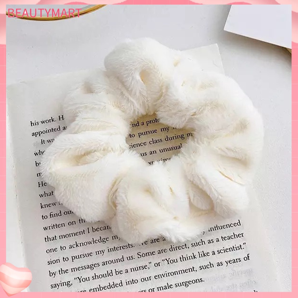 Dây Cột Tóc Màu Trơn Phủ Lông Mềm Mại Giữ Ấm Mùa Đông Cho Nữ