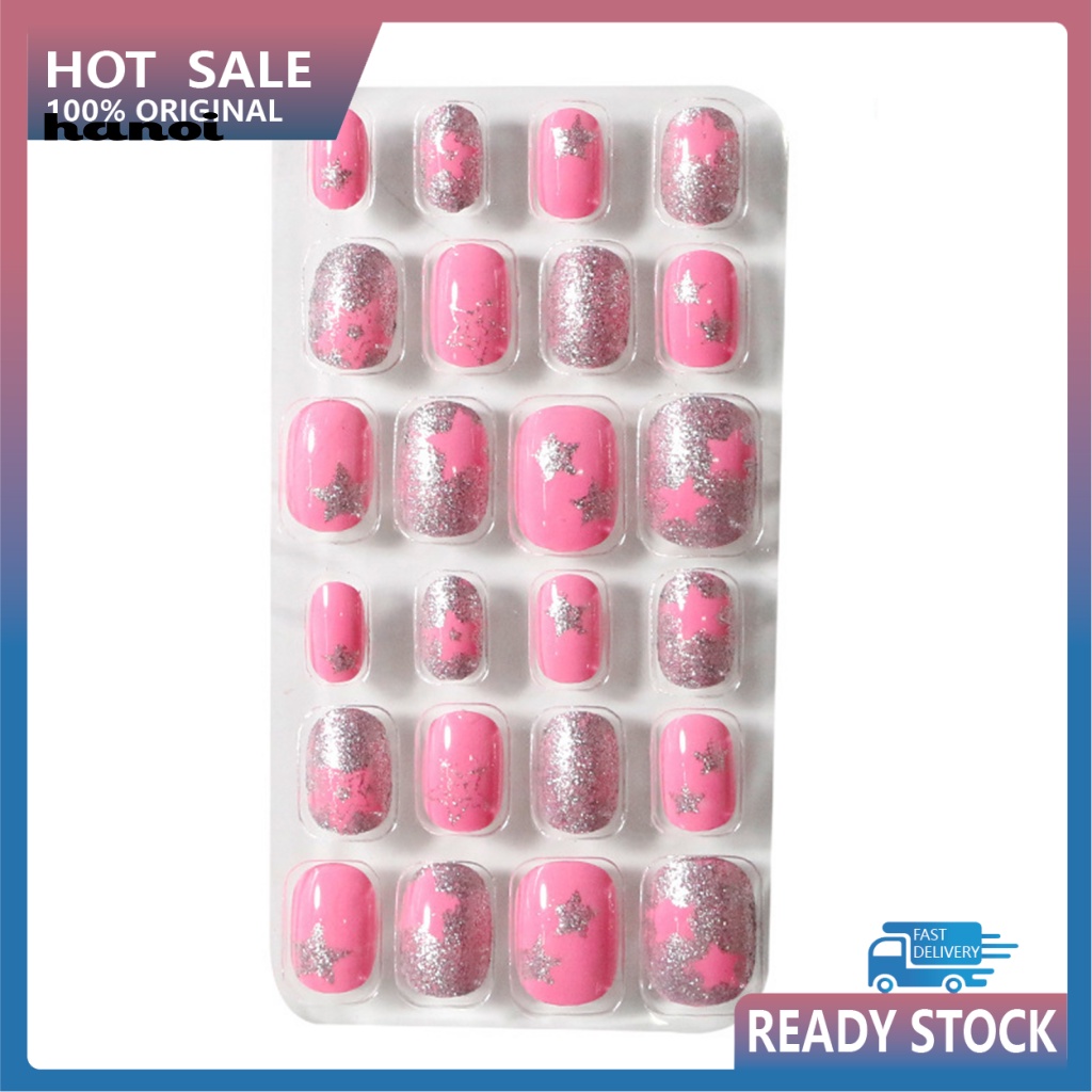 Bộ 24 Miếng Dán Móng Tay Bằng PVC Lâu Trôi Hình Trái Tim Cho Nữ