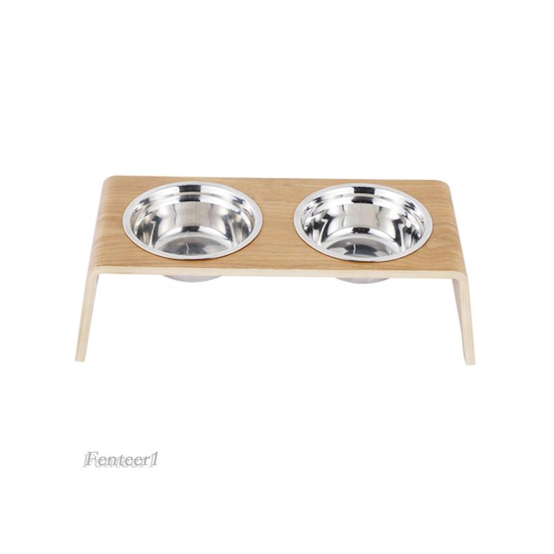 [Fenteer1] Bát Đựng Thức Ăn Nước Uống Bằng Kim Loại Với 2 Bát Thép Không Gỉ Cho Thú Cưng