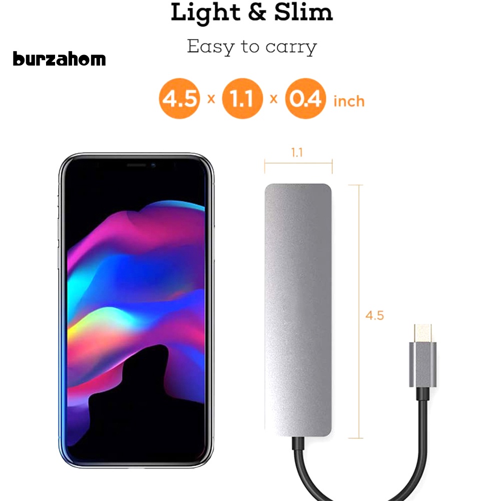 Đầu Chuyển Đổi 6 Trong 1 Type C Sang HDMI 4K 3 Cổng USB Cho Thẻ Micro-SD