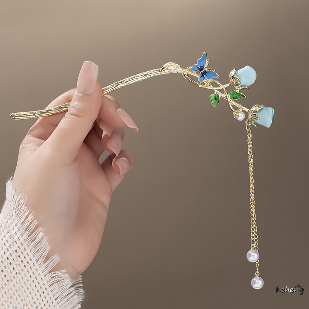 Trâm Cài Tóc Mạ Vàng Hình Bướm Đính Đá Pha Lê