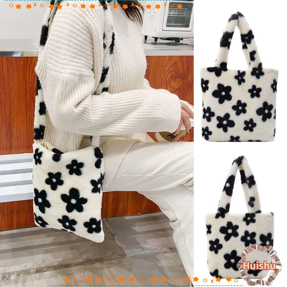 Túi Tote Đeo Vai Phủ Lông Họa Tiết Hoa Thời Trang