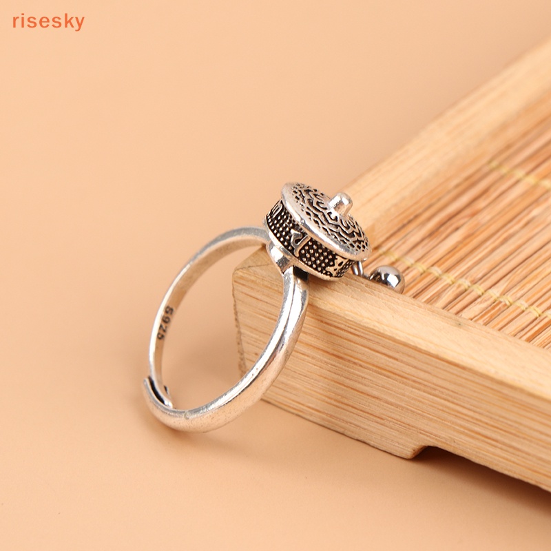 [risesky] Nhẫn Hở Cầu Nguyện Phật Giáo Chakras Hình Hoa Sen Có Thể Điều Chỉnh Kích Cỡ