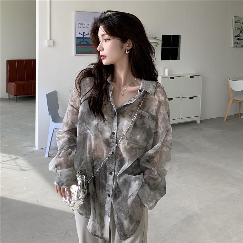 COZOK Áo Sơ Mi Dài Tay Form Rộng Họa Tiết Màu Nhuộm Thời Trang Hong Kong