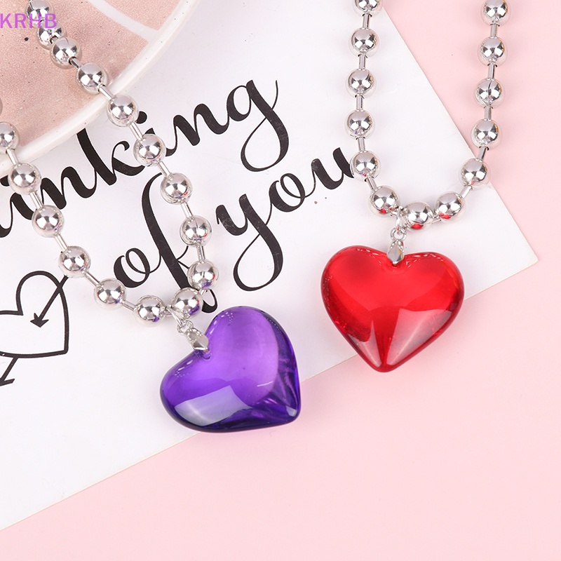 Dây Chuyền Mặt Hình Trái Tim Bằng Thủy Tinh Nhiều Màu Phong Cách Hip Hop Mới