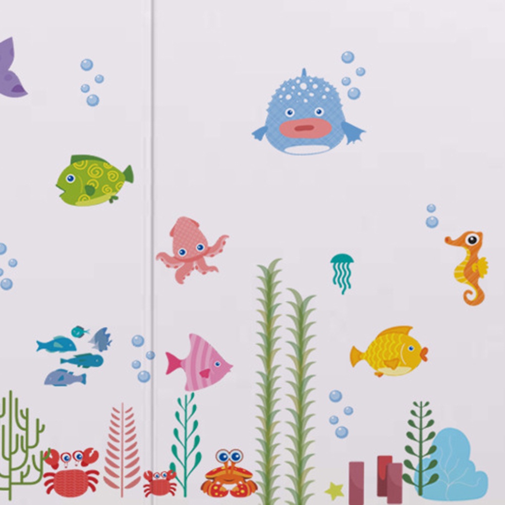 (Bất Ngờ) Đề Can Dán Tường Chống Thấm Nước Thế Giới Đại Dương Và Cỏ Biển Trang Trí Phòng Trẻ Em