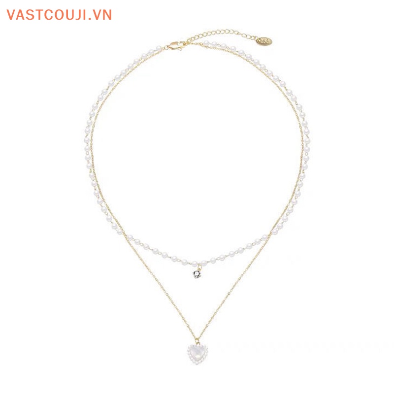 Vòng cổ Mặt Hình Trái Tim Đính Ngọc Trai Dễ Thương Cho Nữ