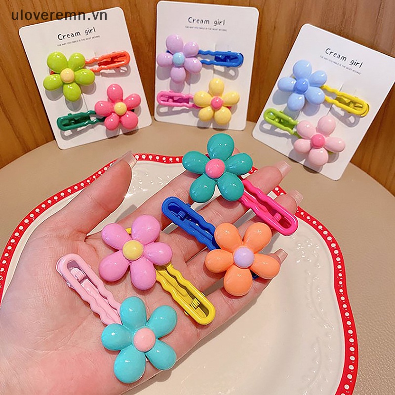 Bộ 2 Kẹp Tóc Hình Hoa Nhiều Màu Sắc Phong Cách Vintage Dễ Thương Cho Nữ