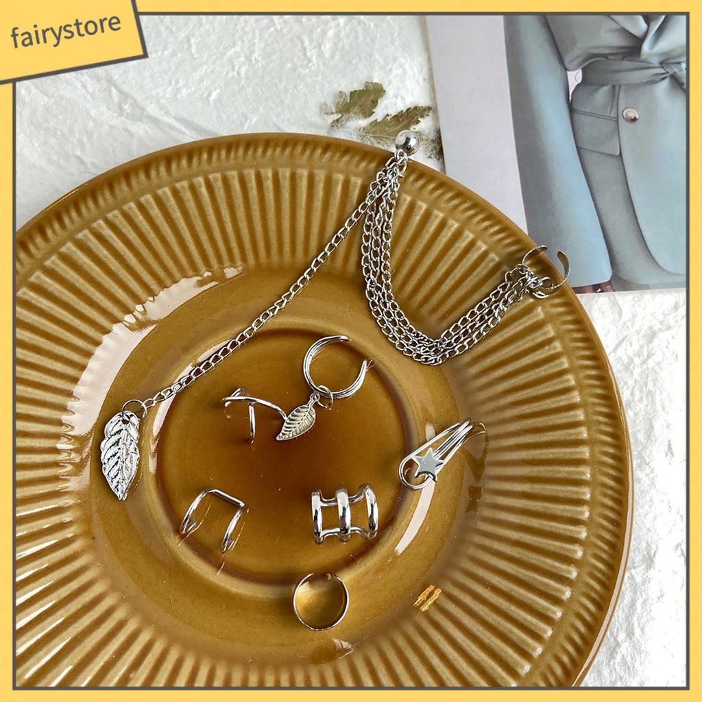 Set 7 Khuyên Tai Hợp Kim Nhỏ Xinh Phong Cách Đường Phố