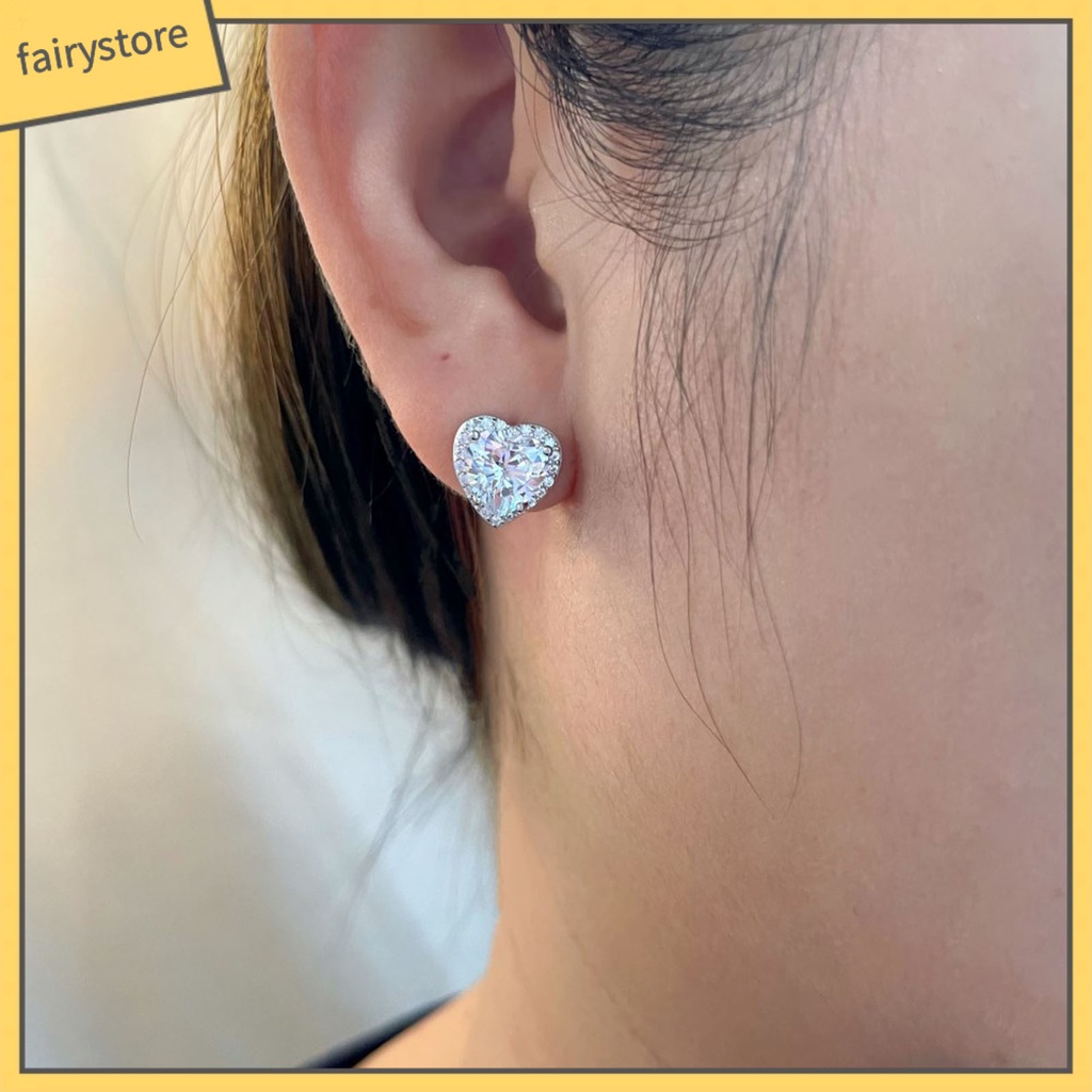 1 Đôi Bông Tai Hợp Kim Hình Trái Tim Lấp Lánh