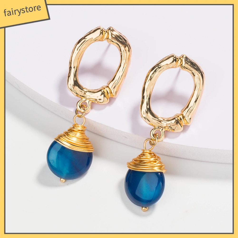 Bông Tai Hình Tròn Bằng Đá Tự Nhiên Thời Trang Cho Nữ