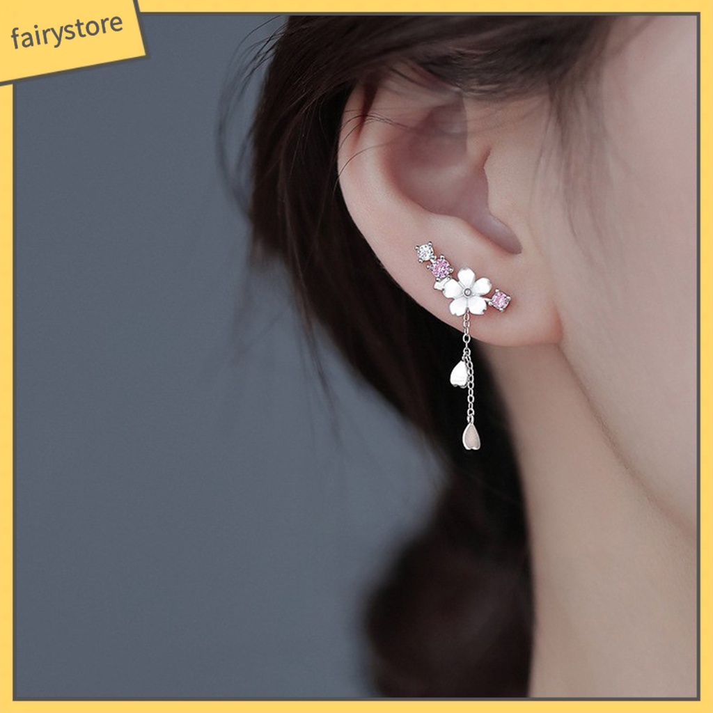 1 Đôi Bông Tai Xỏ Lỗ Hình Hoa Đính Đá Thời Trang