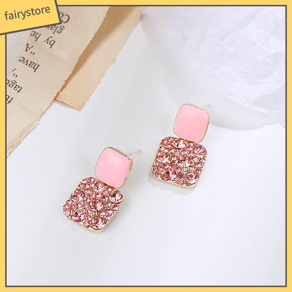 Bông Tai Hình Vuông Đính Đá Toàn Diện Thanh Lịch Cho Nữ