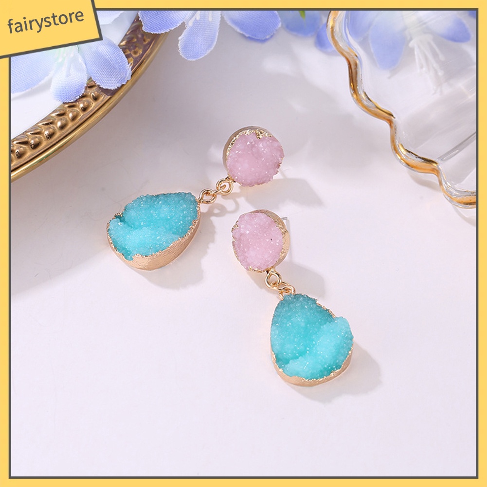 Bông Tai Hình Tròn / Giọt Nước Bằng Resin Phong Cách Dân Tộc Thời Trang Dành Cho Nữ