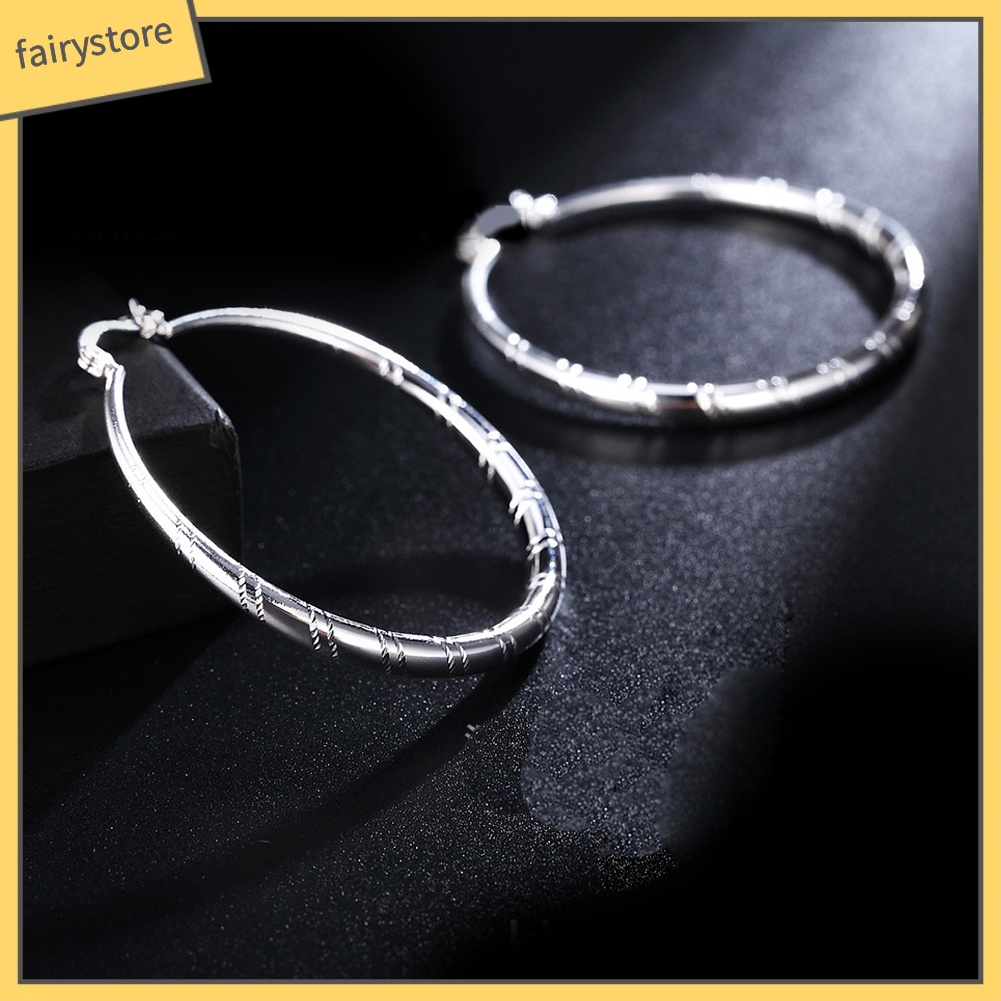 Bông Tai Hình Tròn Lớn Họa Tiết Đường Kẻ Thời Trang Cho Nữ