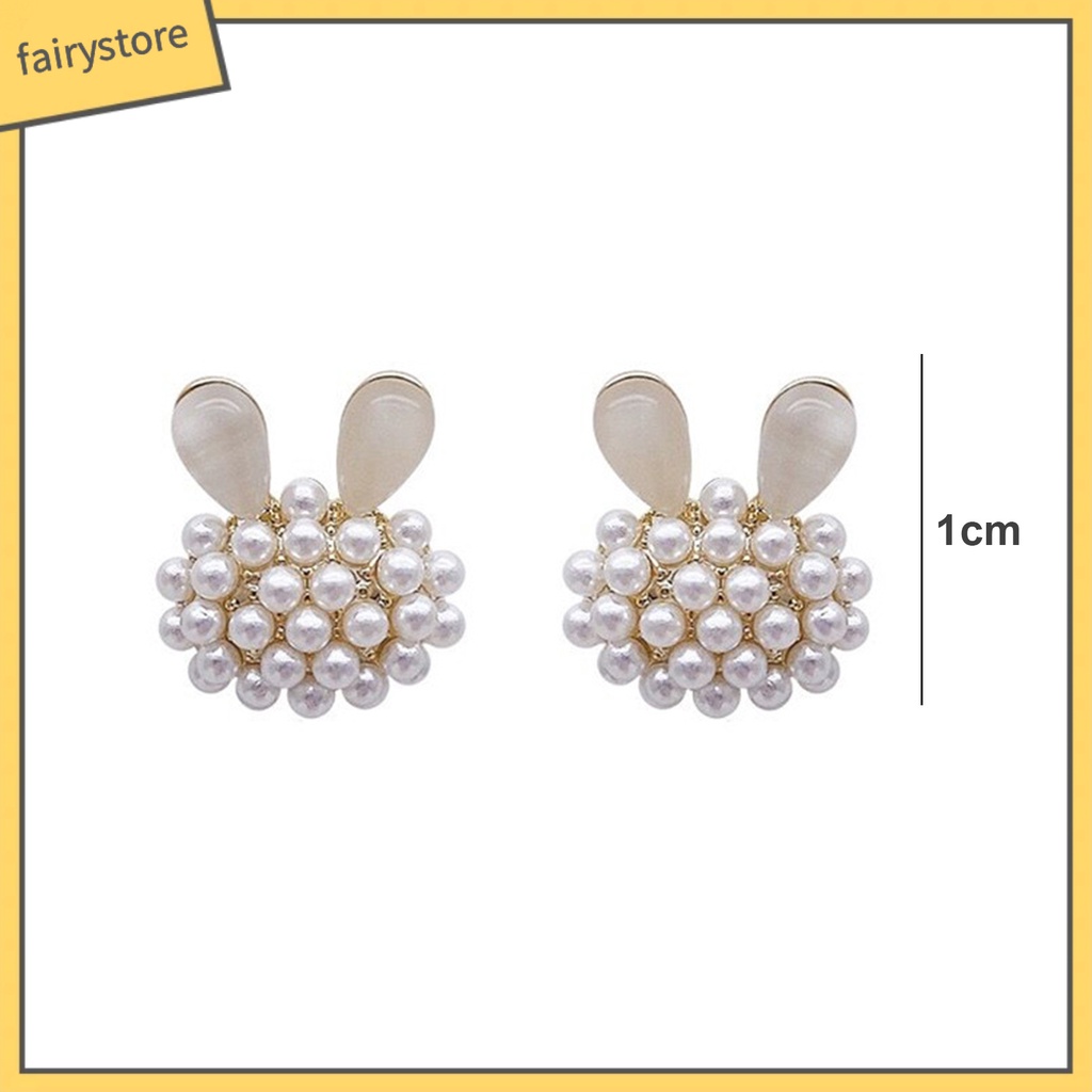 1 Đôi Bông Tai Hình Thỏ Đính Ngọc Trai Giả Thời Trang