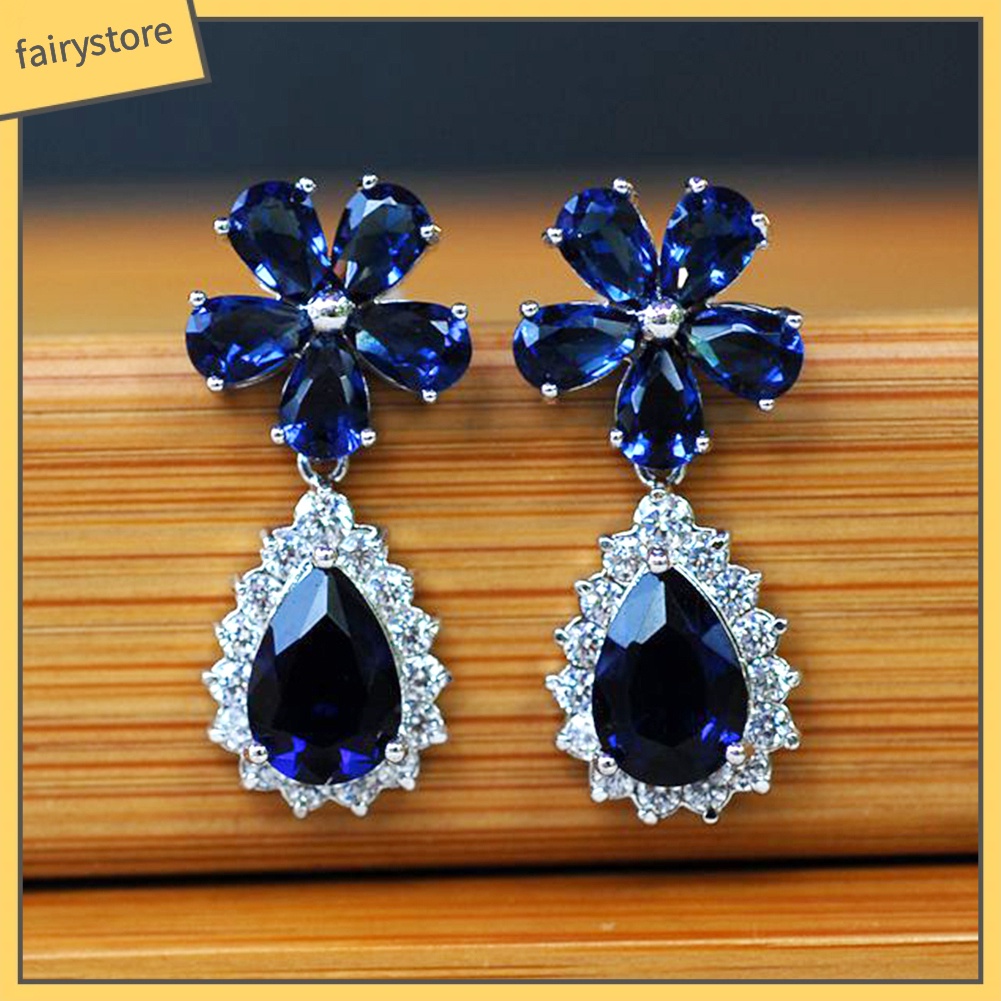 Bông Tai Dáng Dài Đính Đá Hình Hoa Lê Thời Trang Cho Nữ