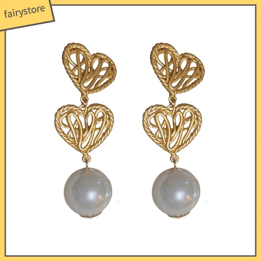 1 Đôi Bông Tai Hình Trái Tim Đính Ngọc Trai Giả Mạ Điện Không Gây Dị Ứng Thời Trang