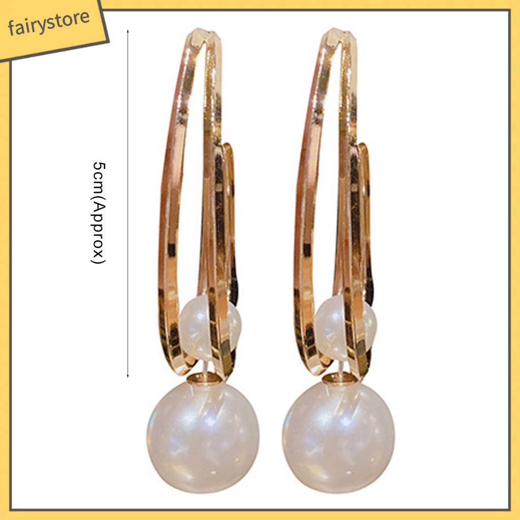 1 Đôi Bông Tai Tròn Lớn Đính Ngọc Trai Nhân Tạo Dành Cho Nữ