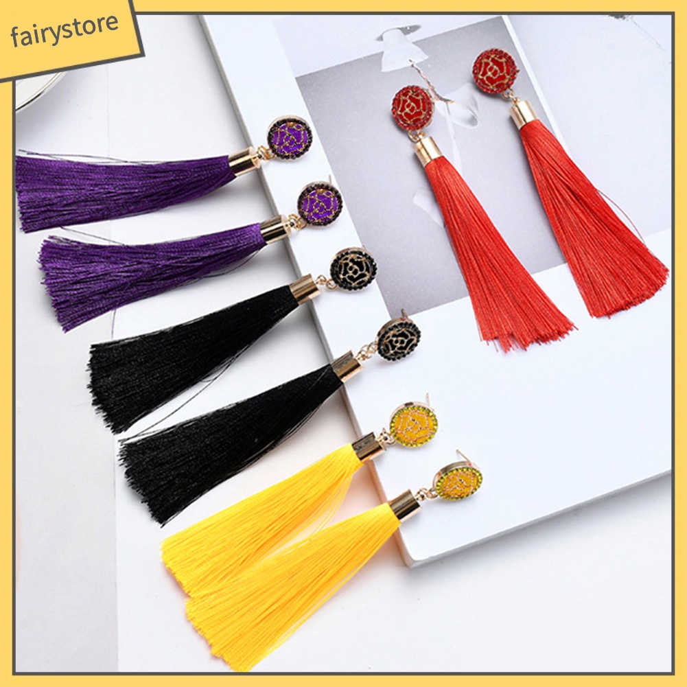 Bông Tai Dáng Dài Phối Tua Rua Hình Hoa Phong Cách Bohemian Thời Trang