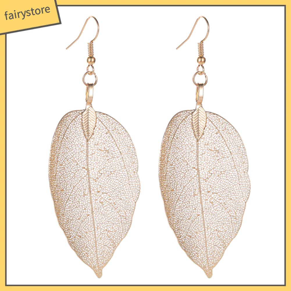 Bông Tai Hình Chiếc Lá Thiết Kế Đục Lỗ Phong Cách Cổ Điển Thời Trang Cho Nữ