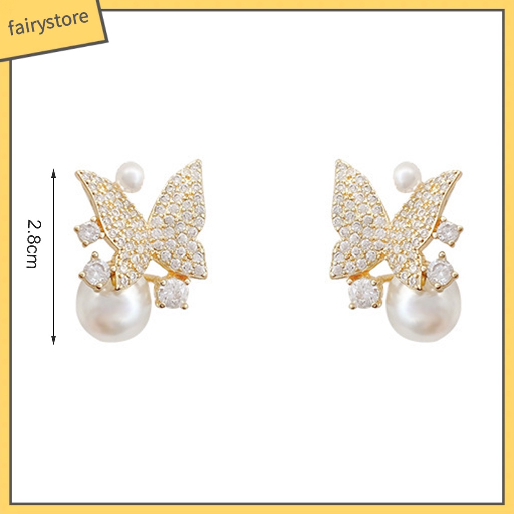 1 Đôi Bông Tai Hình Bướm Đính Ngọc Trai Giả Phong Cách Hàn Quốc Dành Cho Nữ