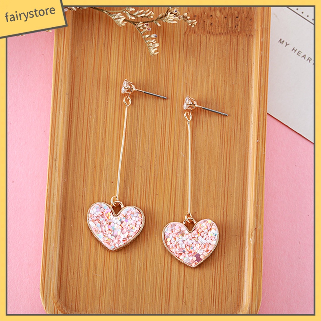 1 Đôi Bông Tai Dài Hình Trái Tim Đính Đá Zircon Bằng Hợp Kim Dành Cho Ngày Valentine