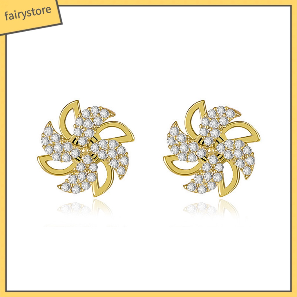 1 Đôi Bông Tai Hình Cối Xay Gió Đính Đá Zircon Sáng Tạo Dành Cho Nữ