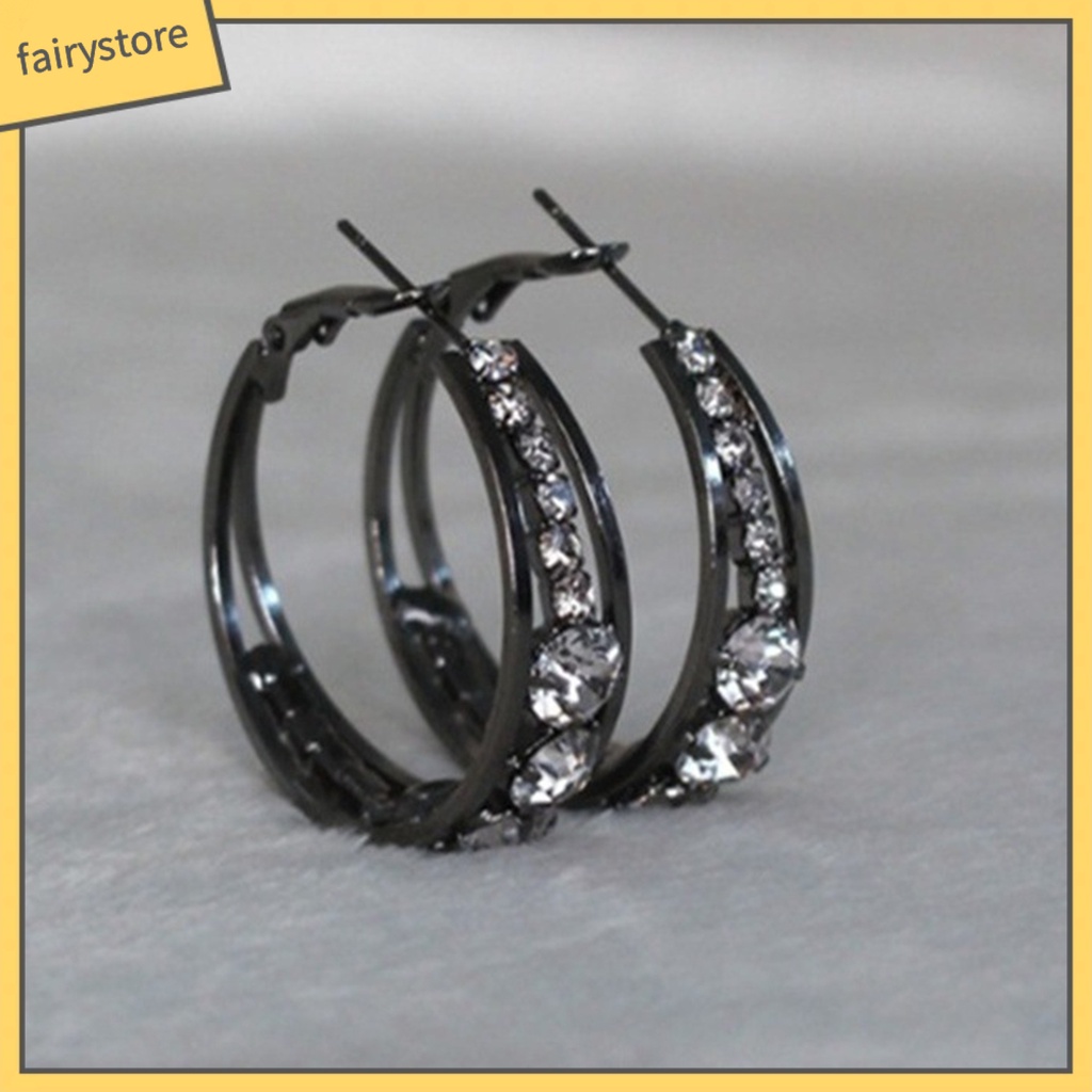 Khuyên Tai Tròn Đính Đá Lấp Lánh Phong Cách Phương Tây