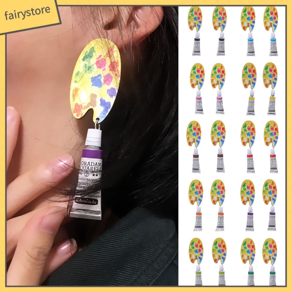 1 Đôi Bông Tai Treo Hình Học Nghệ Thuật Bằng Thép Không Gỉ Nhiều Màu Sắc Thủ Công Cho Nữ