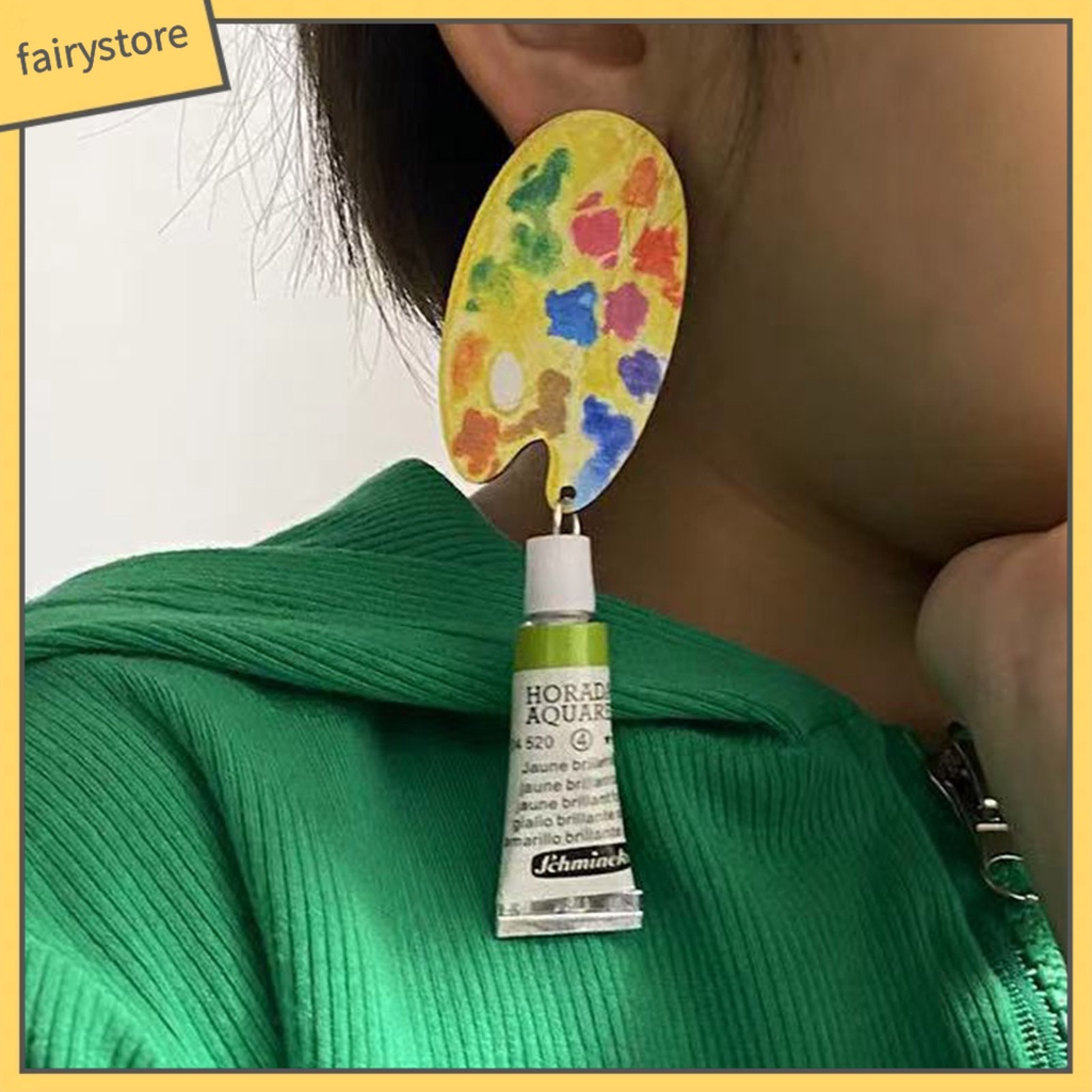 1 Đôi Bông Tai Treo Hình Học Nghệ Thuật Bằng Thép Không Gỉ Nhiều Màu Sắc Thủ Công Cho Nữ